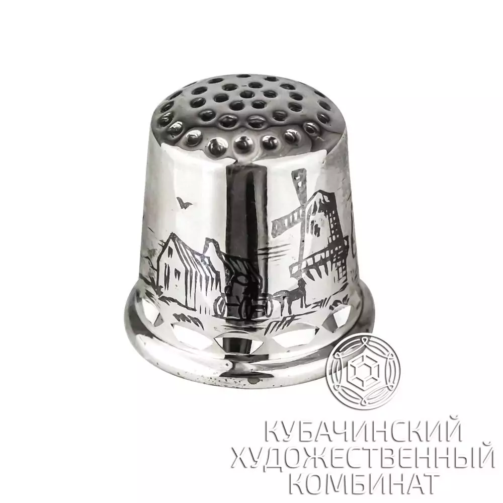 Наперсток "Деревня" из серебра