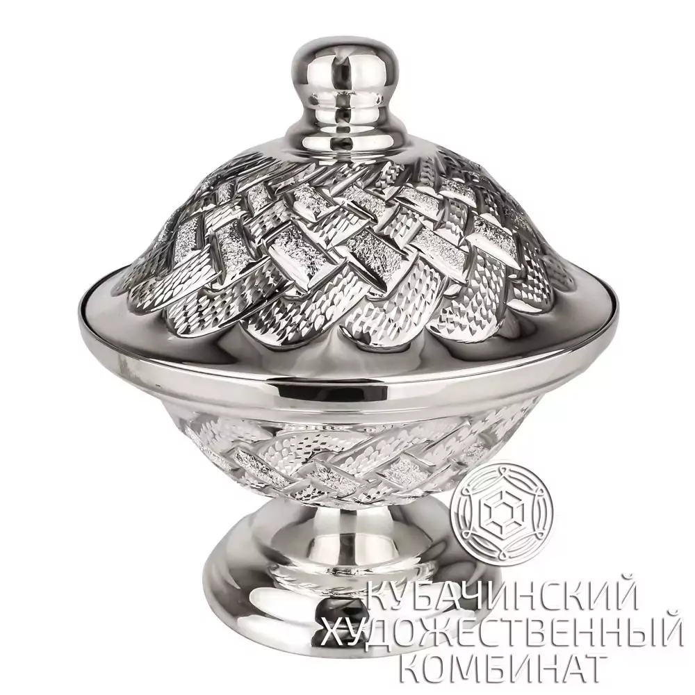 Икорница "Плетёнка" из серебра 925 пробы на 155 мл