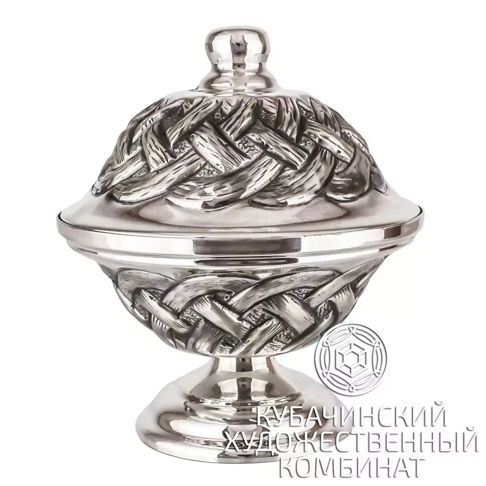 Икорница "Узел" из серебра на 110 мл