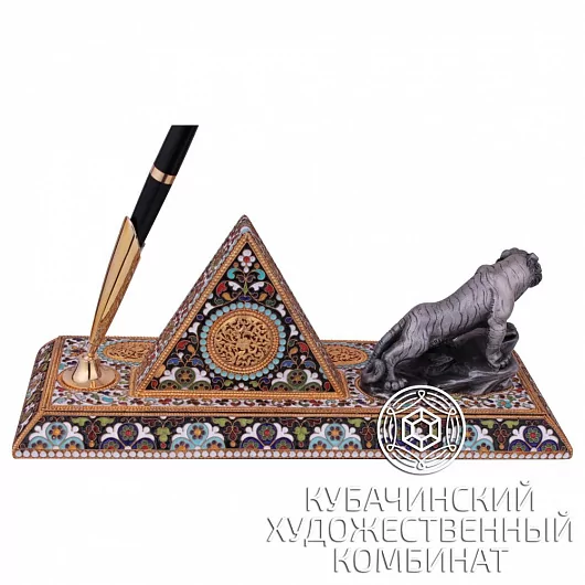 Подставка для ручки "Тигр" с часами
