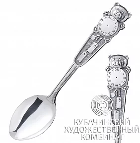 Ложка из серебра "Мишка с часами"