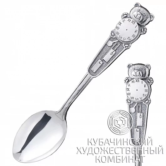 Ложка из серебра "Мишка с часами"