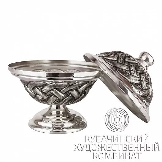 Икорница "Узел" из серебра на 110 мл